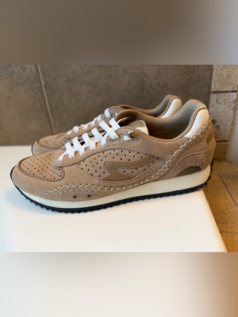 Rag & Bone RB Drift Runner Sneakers in Taupe with White Laces